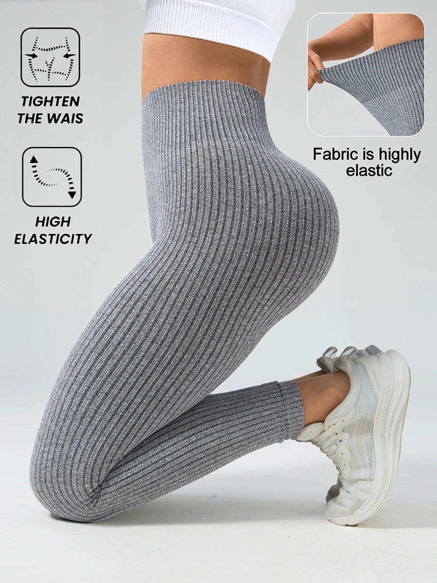 Contour Fit Leggings - Grey Ribbed