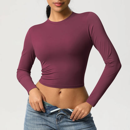 Women Long Sleeve Yoga Shirt Quick Dry Gym Workout Running Fitness Crop Top