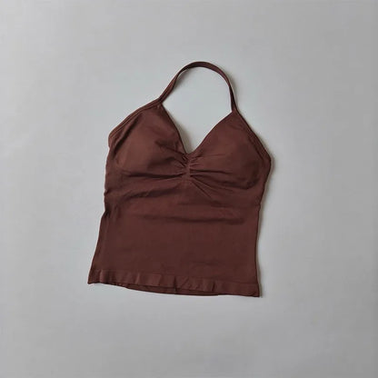 Women Backless Sports Bra Halter Gym Yoga Top Push Up Fitness Vest