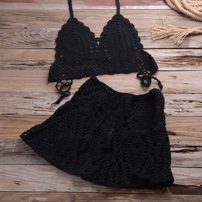 Boho Crochet Bikini Set Women Hollow Out Halter Summer Beachwear