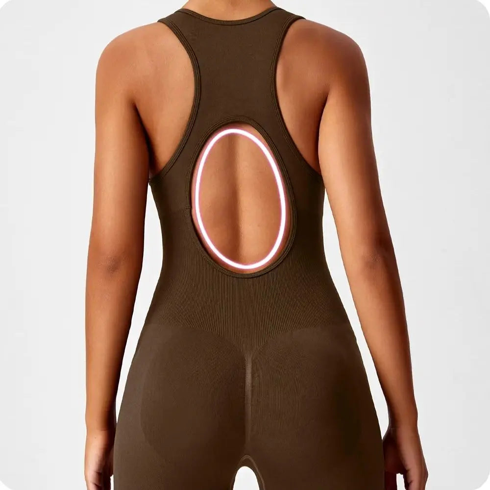 Seamless Peach Booty Bodysuit | V-Back Tummy Control Gym Jumpsuit