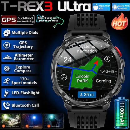 2026 T-Rex3 Pro Smart Watch 1100mAh GPS 5ATM Military Sports Compass Run