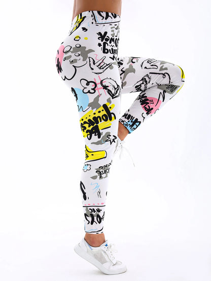 Sculpt & Flow Leggings - White Letter Print
