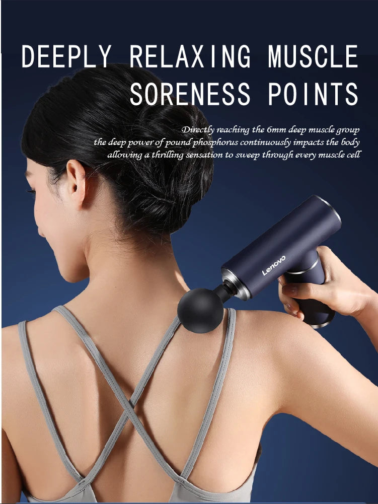 Lenovo Mini Massage Gun | 6 Heads Deep Tissue Fascia Gun with 5 Speeds Silent Massager