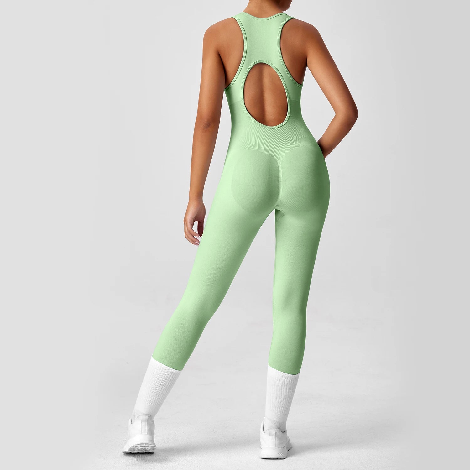 Seamless Peach Booty Bodysuit | V-Back Tummy Control Gym Jumpsuit