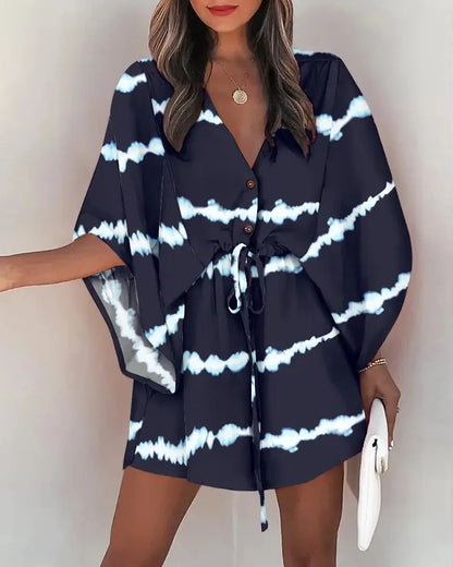 Women Floral Boho Mini Dress V Neck Bat Sleeve Summer Beach Loose Sundress