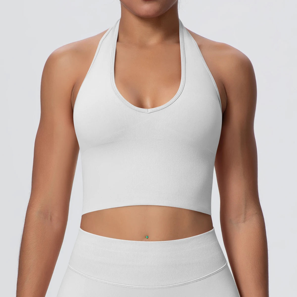 Women Backless Halter Sports Bra Naked Feel Yoga Gym Workout Crop Top