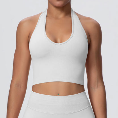 Women Backless Halter Sports Bra Naked Feel Yoga Gym Workout Crop Top