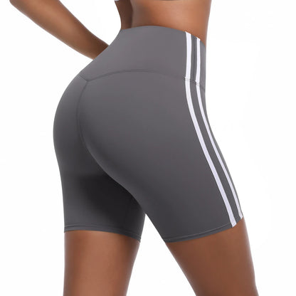 Women High Waist Yoga Shorts Double Stripe Gym Fitness Tummy Control Pants