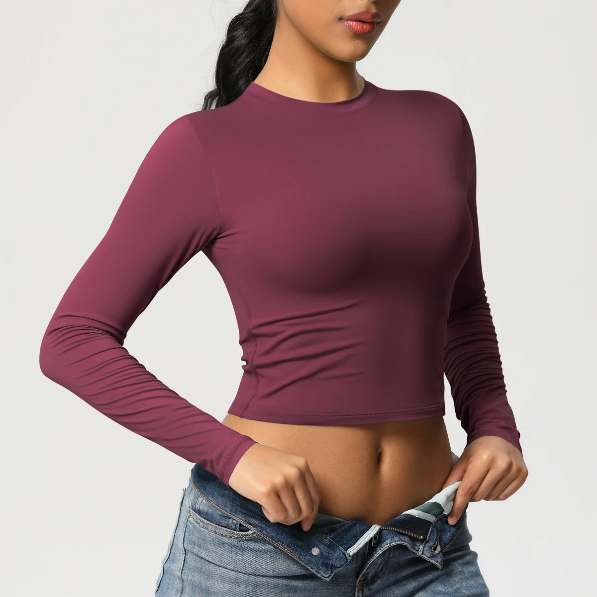Women Long Sleeve Yoga Shirt Quick Dry Gym Workout Running Fitness Crop Top