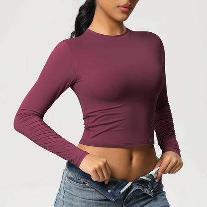 Women Long Sleeve Yoga Shirt Quick Dry Gym Workout Running Fitness Crop Top