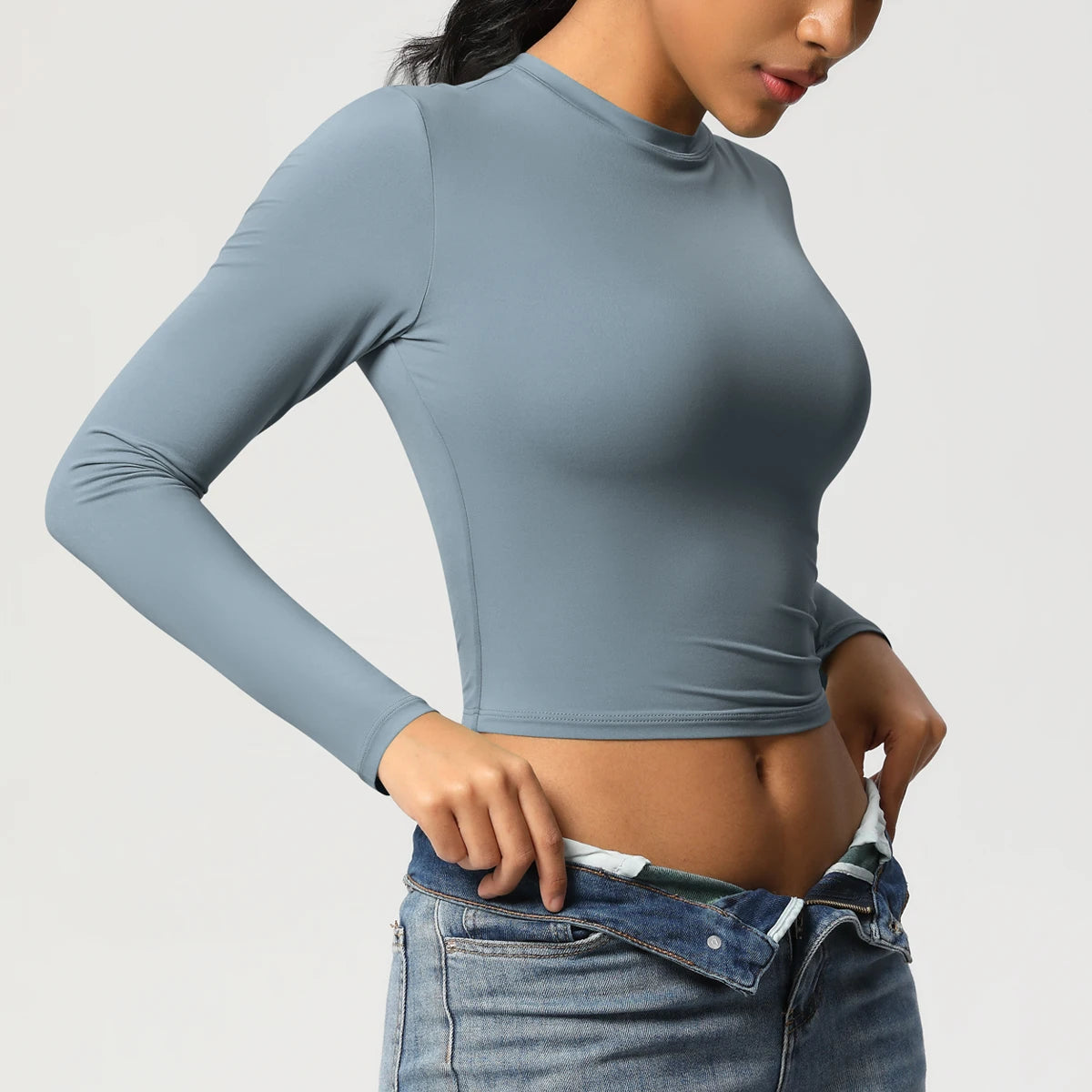 Women Long Sleeve Yoga Shirt Quick Dry Gym Workout Running Fitness Crop Top