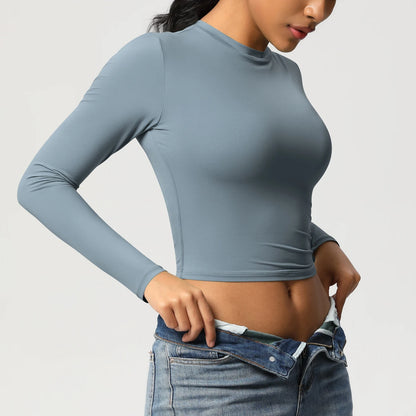 Women Long Sleeve Yoga Shirt Quick Dry Gym Workout Running Fitness Crop Top