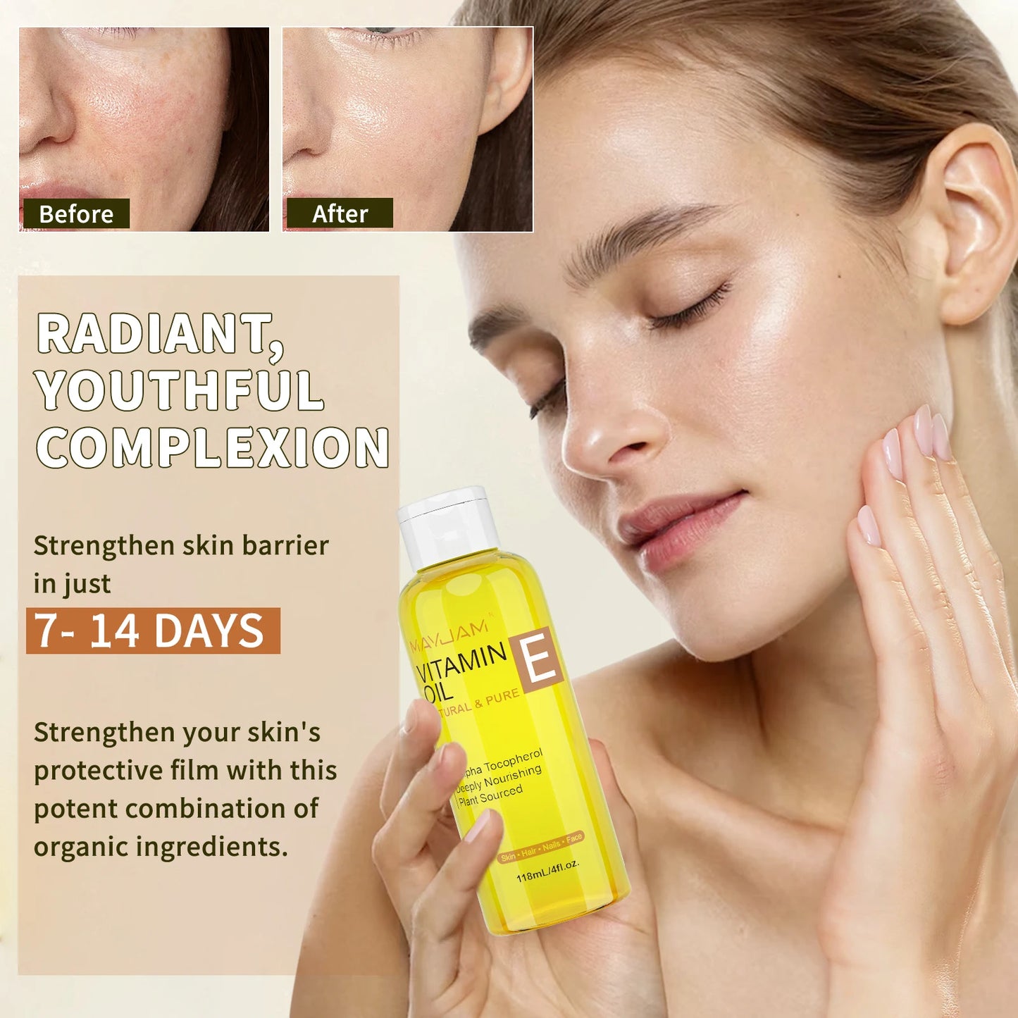 MAYJAM Vitamin E Oil for Face & Skin | Natural Moisturizing Brightening Oil 118ml / 236ml