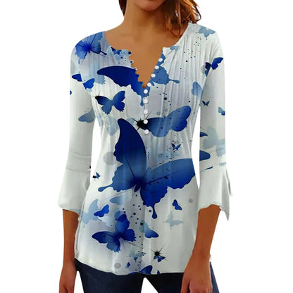 Women Floral V Neck T Shirt Summer Short Sleeve Casual Streetwear Top Holiday