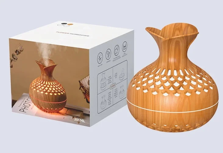 Wood Grain Mini Vase Air Humidifier & Aroma Essential Oil Diffuser