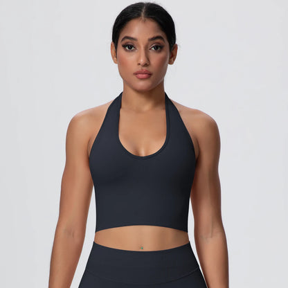 Women Backless Halter Sports Bra Naked Feel Yoga Gym Workout Crop Top
