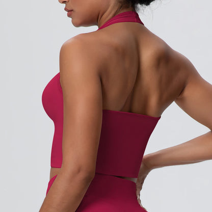 Women Backless Halter Sports Bra Naked Feel Yoga Gym Workout Crop Top