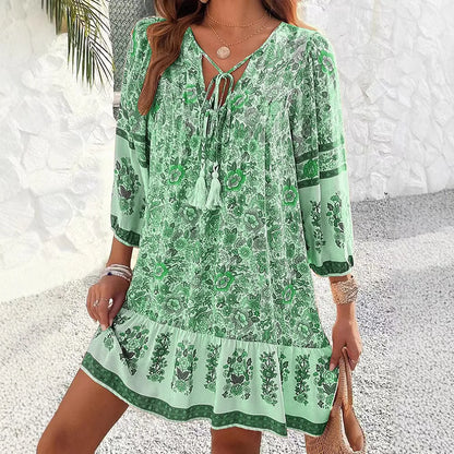 Casual Print Loose Dress – Effortless Vintage Boho Style