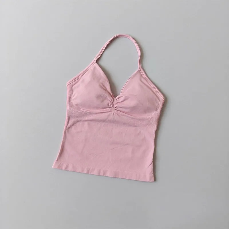 Women Backless Sports Bra Halter Gym Yoga Top Push Up Fitness Vest