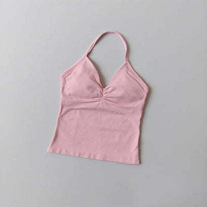 Women Backless Sports Bra Halter Gym Yoga Top Push Up Fitness Vest