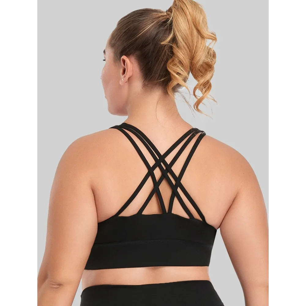 Woman's Plus Size Sports Bra | Cross Back Padded Yoga Gym Top