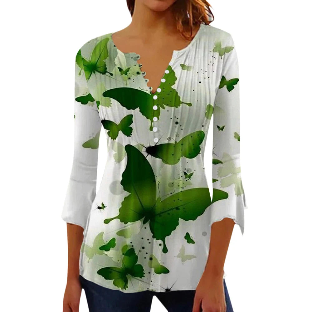 Women Floral V Neck T Shirt Summer Short Sleeve Casual Streetwear Top Holiday