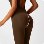Seamless Peach Booty Bodysuit | V-Back Tummy Control Gym Jumpsuit