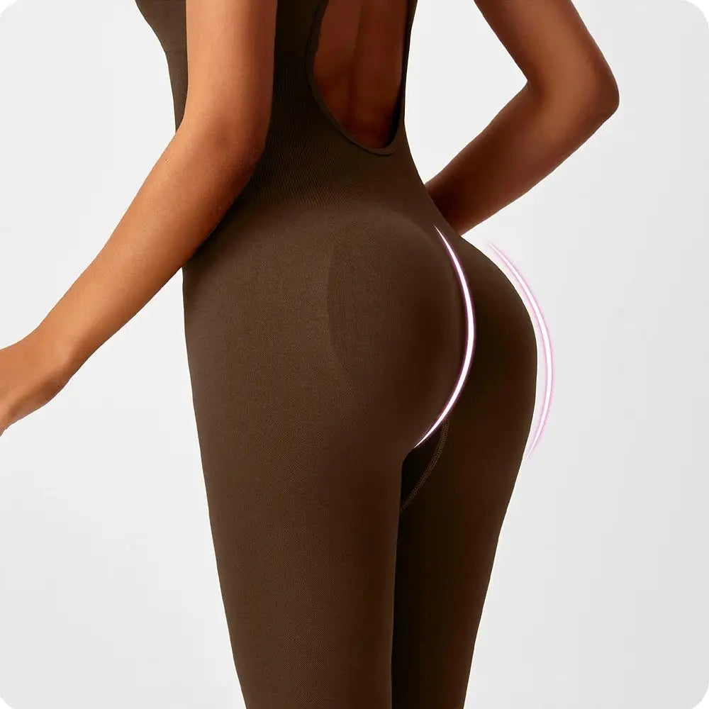 Seamless Peach Booty Bodysuit | V-Back Tummy Control Gym Jumpsuit