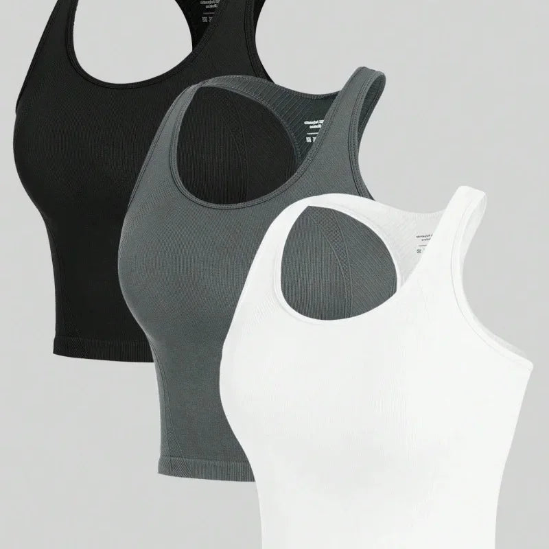 3 Pack Yoga Crop Tops | Seamless Gym Workout Tanks