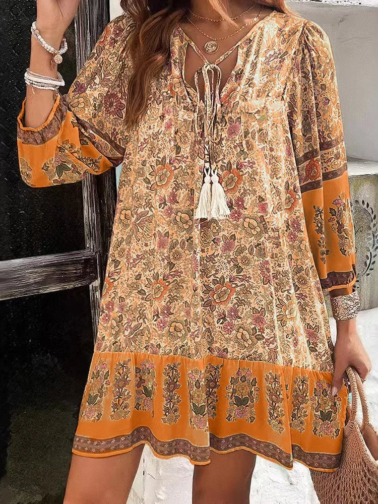 Casual Print Loose Dress – Effortless Vintage Boho Style