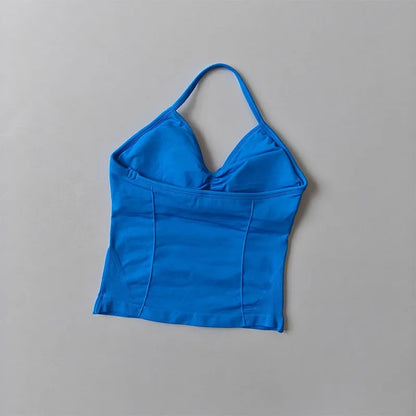 Women Backless Sports Bra Halter Gym Yoga Top Push Up Fitness Vest