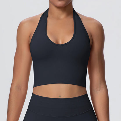 Women Backless Halter Sports Bra Naked Feel Yoga Gym Workout Crop Top