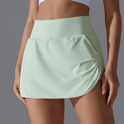 Women’s Gym Running Skorts – Double Deck Quick Dry Workout Shorts with Pocket