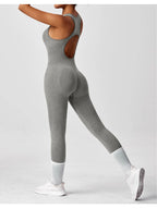 Seamless Peach Booty Bodysuit | V-Back Tummy Control Gym Jumpsuit
