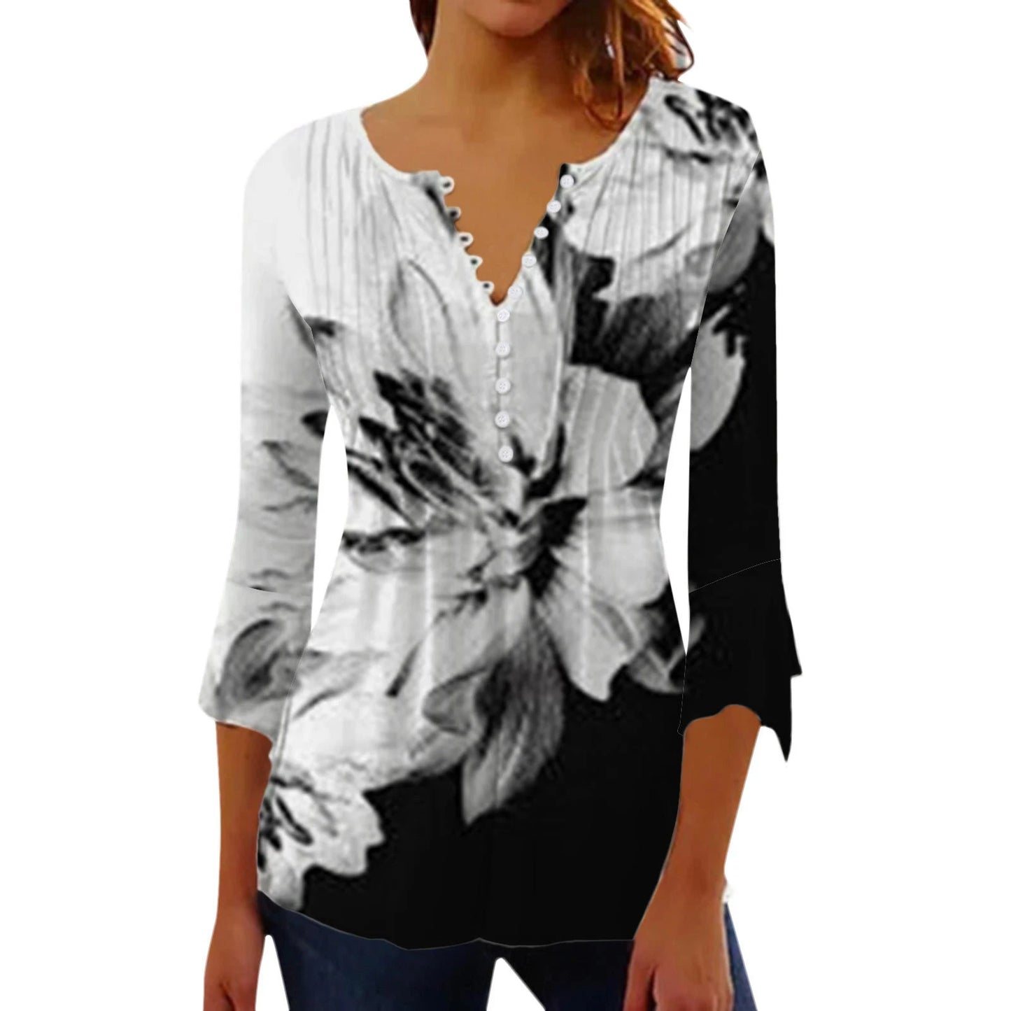 Women Floral V Neck T Shirt Summer Short Sleeve Casual Streetwear Top Holiday