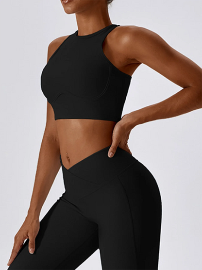 Womens Ribbed Sports Bra High Impact Padded Gym Running Yoga Fitness Top