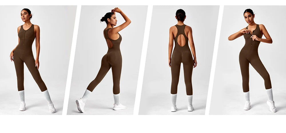 Seamless Peach Booty Bodysuit | V-Back Tummy Control Gym Jumpsuit