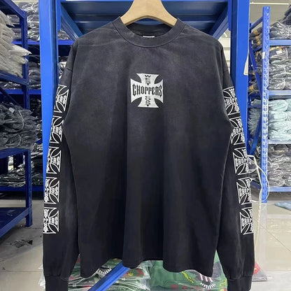 Womans Cross Logo Zipper Hoodie | Vintage Washed Black Oversized