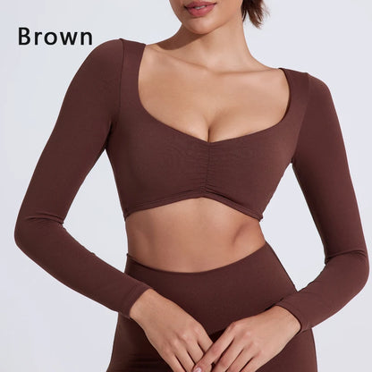 Women Gym Top Long Sleeve Nylon Yoga Shirt Tight Sports Fitness Top