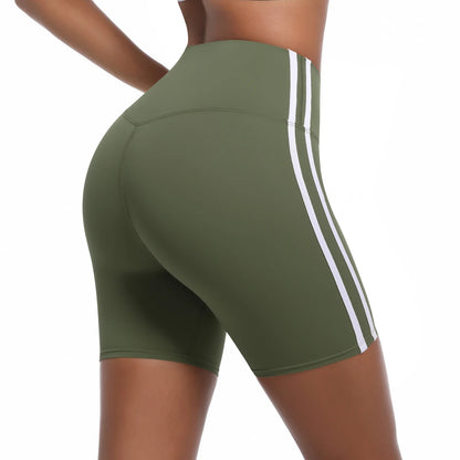 Women High Waist Yoga Shorts Double Stripe Gym Fitness Tummy Control Pants