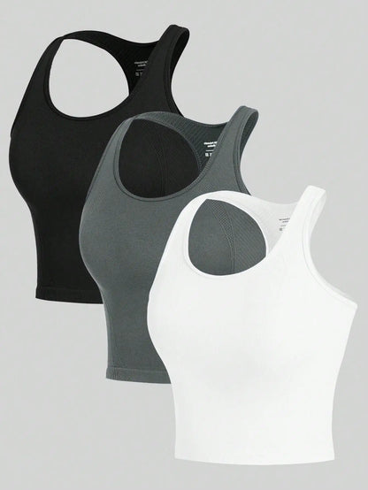 3 Pack Yoga Crop Tops | Seamless Gym Workout Tanks