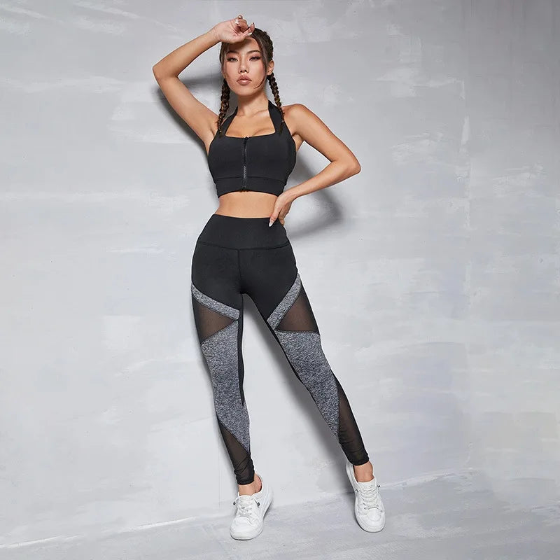 Contour Fit Leggings - Black/Grey Mesh Shaping