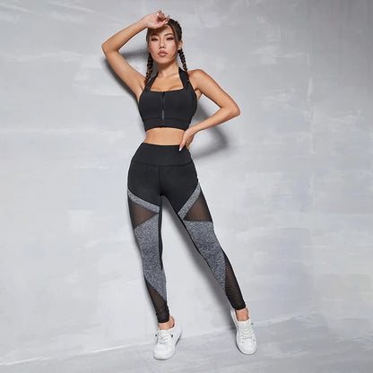 Contour Fit Leggings - Black/Grey Mesh Shaping