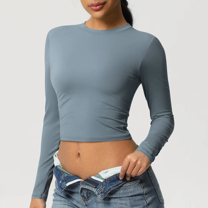 Women Long Sleeve Yoga Shirt Quick Dry Gym Workout Running Fitness Crop Top