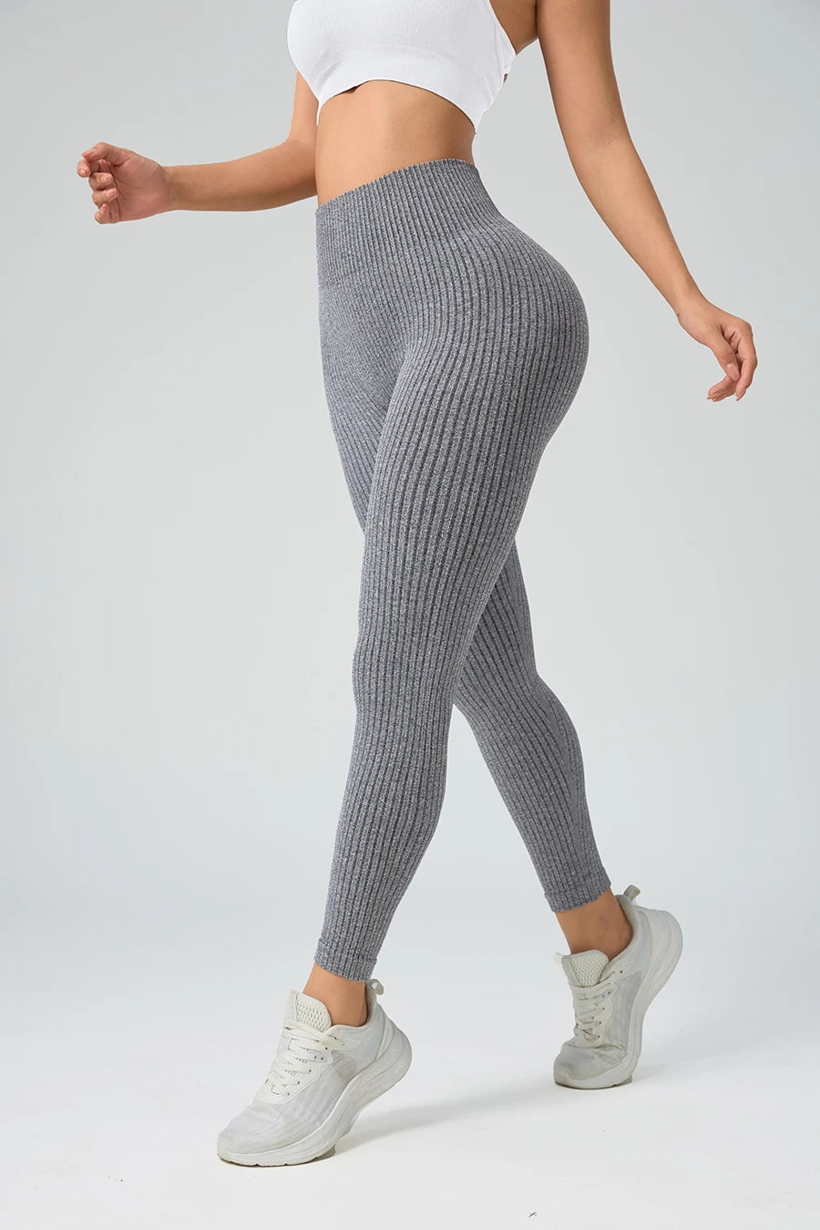 Contour Fit Leggings - Grey Ribbed