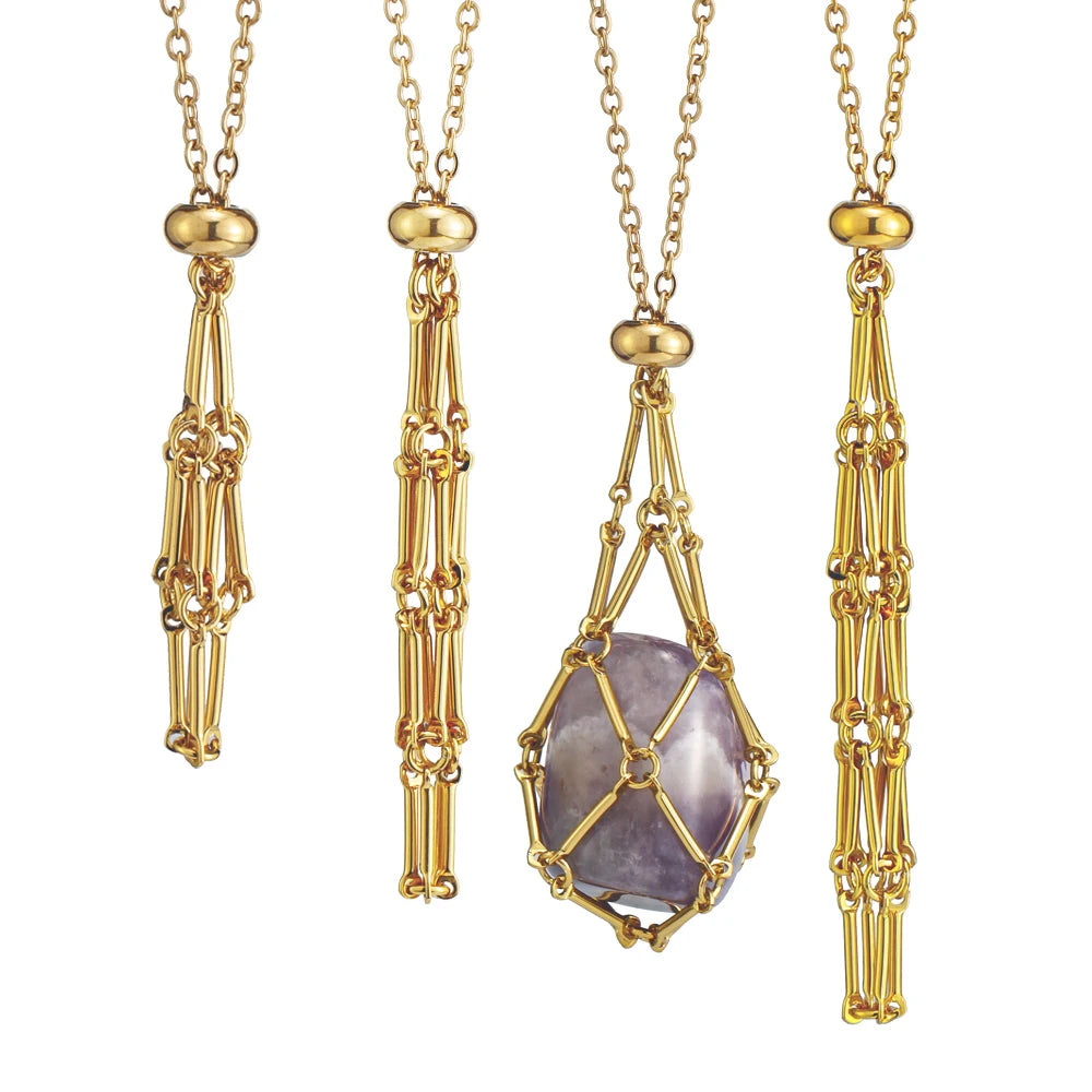 Adjustable Stainless Steel Crystal Cage Necklace Holder Pendant