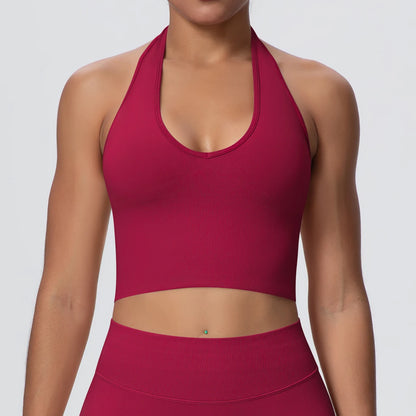 Women Backless Halter Sports Bra Naked Feel Yoga Gym Workout Crop Top