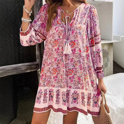 Casual Print Loose Dress – Effortless Vintage Boho Style