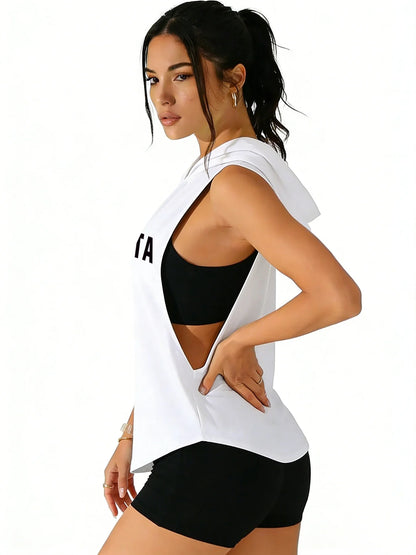 Women Sleeveless Hoodie Atlanta USA Tank Top Loose Side Split Casual Vest TikTok